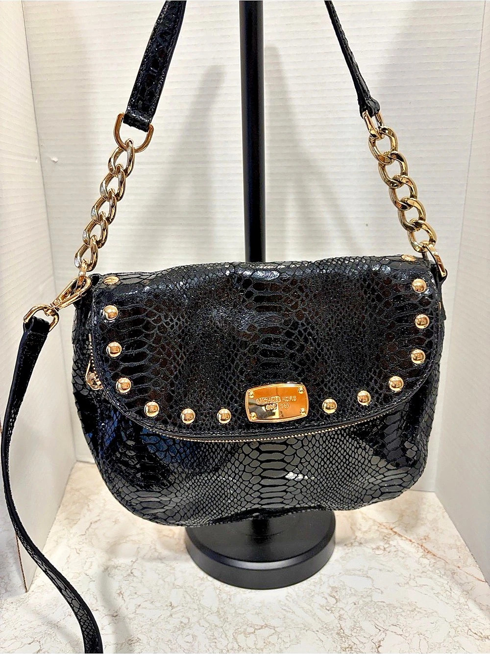 Michael Kors Black Snake-Embossed Shoulder Bag